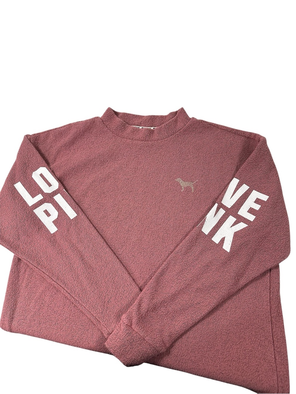 PINK Victoria's Secret  Stadium Mock Neck Pullover Sweater Dusty Rose Size Small - Picture 12 of 14